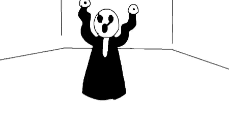 a black and white drawing of a cartoon character with a skull on his head .