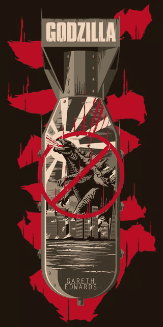 a poster for the movie godzilla shows a bomb with a dragon on it
