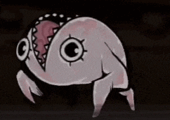 a cartoon drawing of a monster with big eyes and a mouth open .