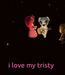 a cartoon of a dog playing a guitar with the words " i love my tristy " on the bottom