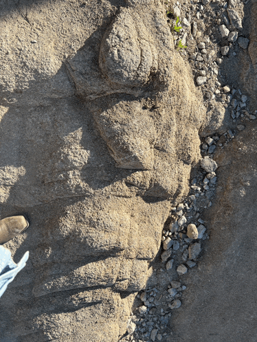 a person standing on a rocky cliff with a pair of boots on