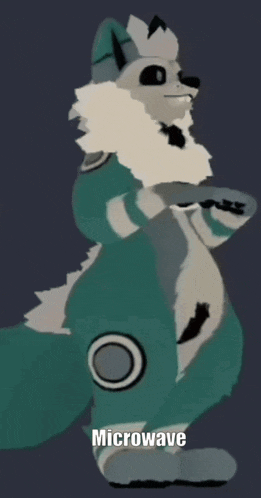 a cartoon drawing of a fox with the word microwave written below it
