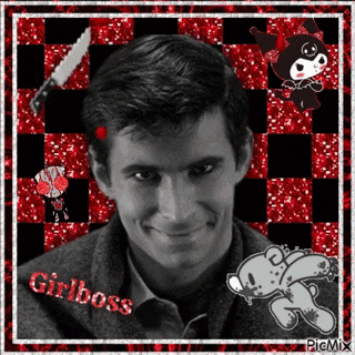 a black and white photo of a man with the words girlboss written on the bottom