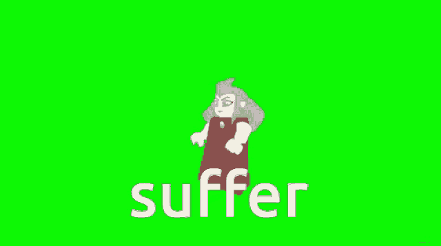 a green screen with a cartoon character and the word suffer on it