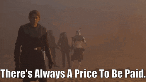 a man standing in the desert with the words " there 's always a price to be paid "