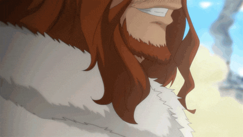 a man with long red hair and a beard is wearing a fur coat