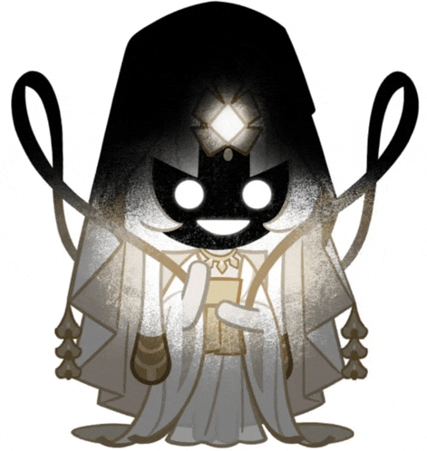 a cartoon drawing of a person with a black face and a white robe