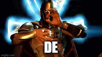 a video game character is making a funny face and the word de is on the screen
