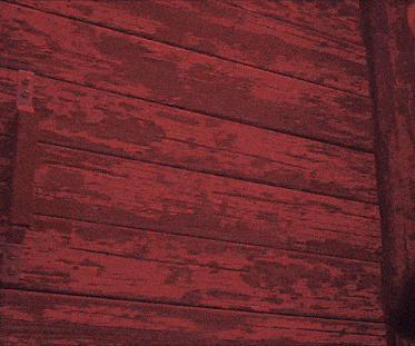 a painting of a wooden fence with a pink sky in the background
