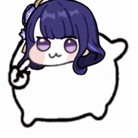 a cartoon character with purple hair and purple eyes is giving a peace sign .