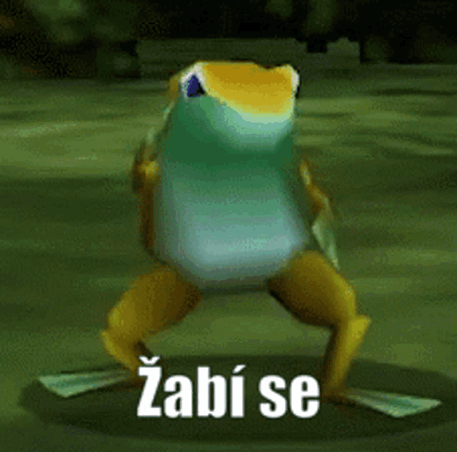 a frog is standing on its hind legs with the words zabi se on the bottom