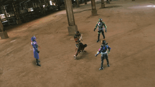 a group of superheros are standing in a circle with a glowing circle surrounding them