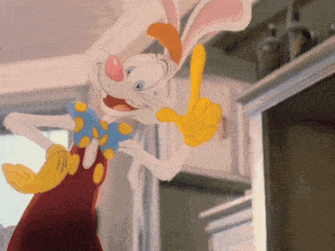roger rabbit giving a peace sign with his fingers