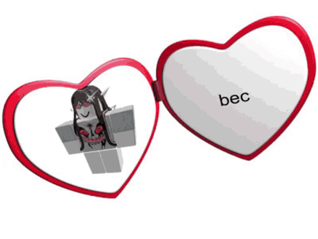 a heart shaped mirror with a picture of a girl and the word bec on it