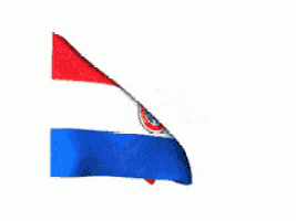 a red white and blue flag is waving in the wind