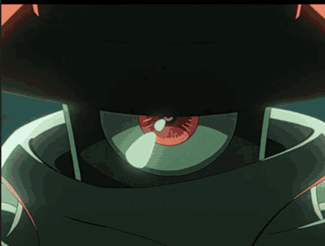 a close up of a person 's eye with a red pupil