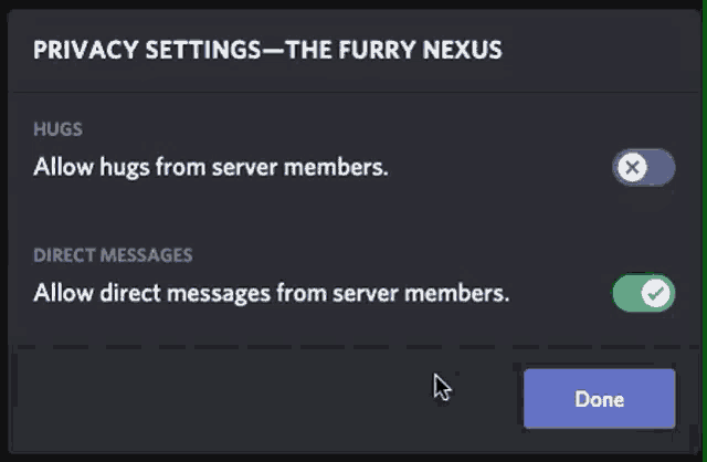 a screenshot of the furry nexus privacy settings page