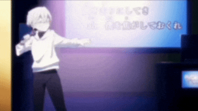 a cartoon character is singing into a microphone in front of a screen that says ' karaoke ' on it
