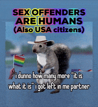 a picture of a squirrel holding a rainbow flag with the caption sex offenders are humans ( also usa citizens )