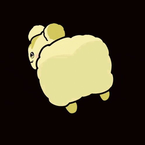 a cartoon drawing of a yellow sheep with a pink nose