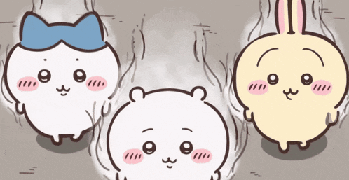 three cartoon characters are standing next to each other and one has a bow on her head