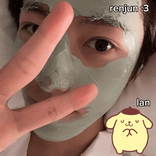 a person with a mask on their face with renjun and lan written next to it