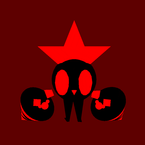 a black skull with a red star on top of it