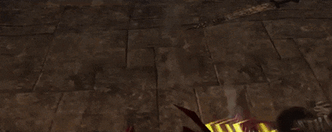 a man in a red jacket is standing next to a statue of a skull in a video game .
