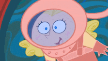 a cartoon character is wearing a pink helmet with wings