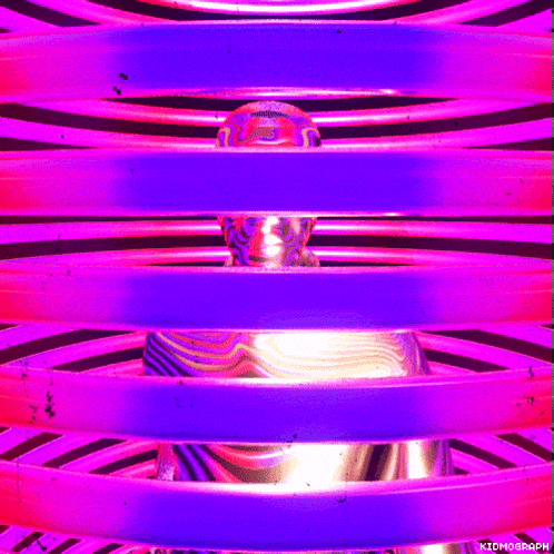 a purple and pink optical illusion with a striped background