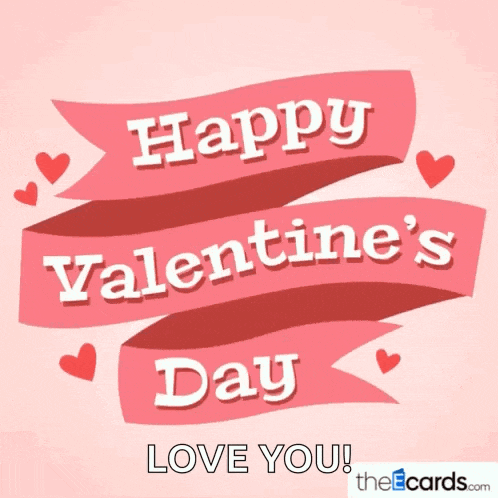 a happy valentine 's day greeting card with hearts and ribbons