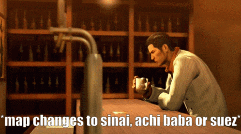 a man sits at a bar with the words map changes to sinai