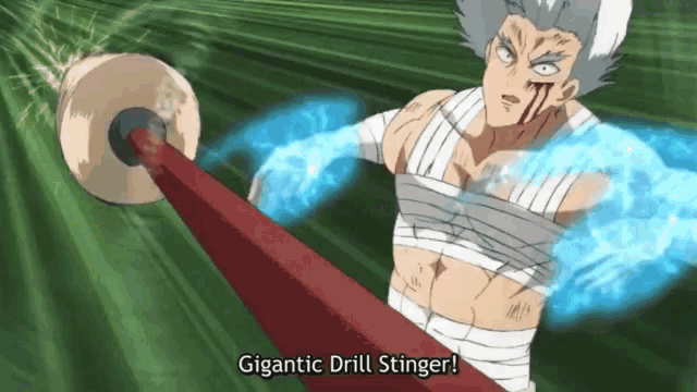 a cartoon character says gigantic drill stinger in the corner
