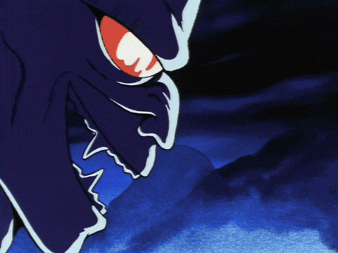 a close up of a cartoon character with a lightning bolt behind him