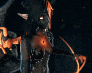 a naked anime girl with glowing eyes and a sword