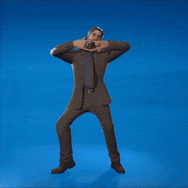 a man in a suit and tie is jumping in the air