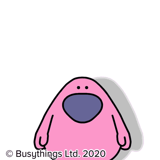 a pink cartoon character is holding a heart that says i miss you