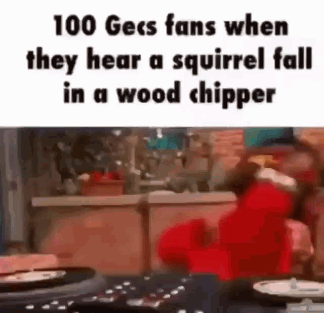 100 gecs fans when they hear a squirrel fall in a wood chopper