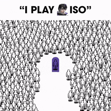 a drawing of a man with the words " i play iso " on the bottom