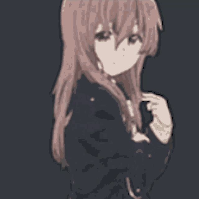 a girl with long brown hair is wearing a black jacket