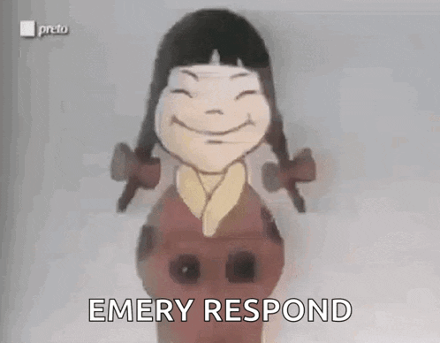 a cartoon of a girl with pigtails and the words emery respond