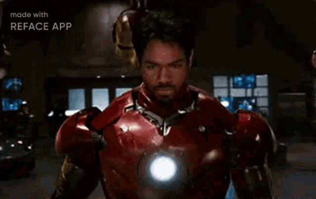 a close up of a man in an iron man suit .
