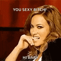 a woman is making a funny face and saying `` you sexy bitch ! ``