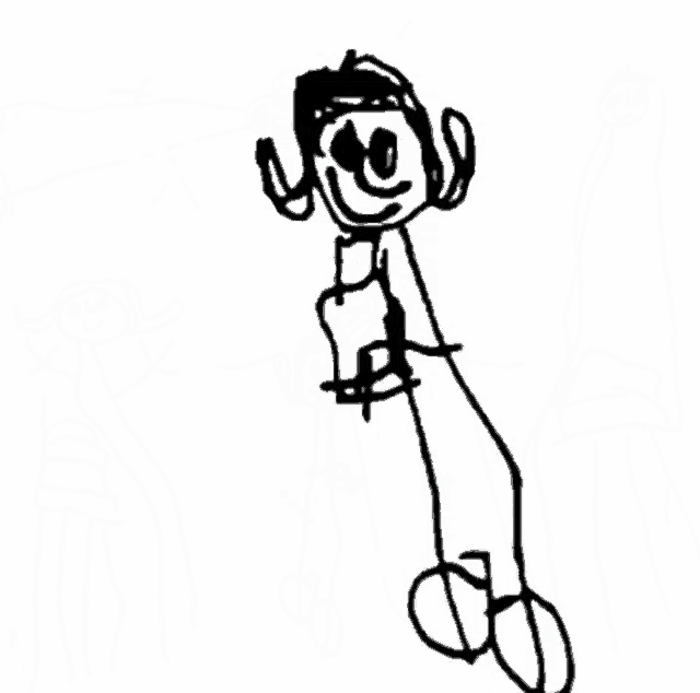 a child 's drawing of a group of people including a girl and a boy