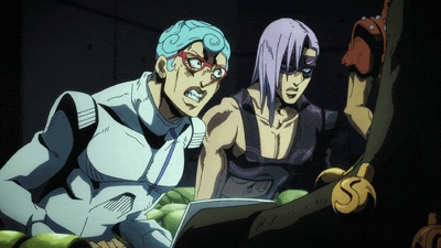 a couple of cartoon characters looking at a computer screen
