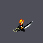 a pixel art drawing of a person holding a sword .