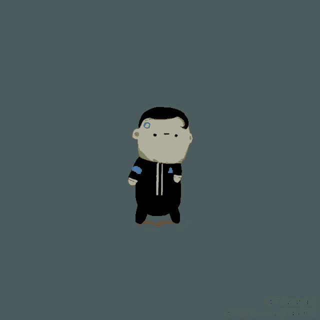 a cartoon drawing of a man with a blue circle on his head