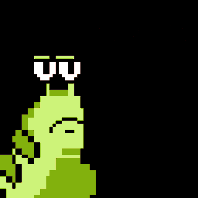 a pixel art of a snail saying fucks