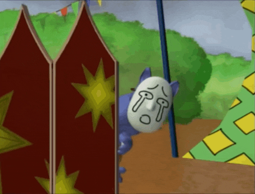 a cartoon character with a sad face and tears coming out of his eyes