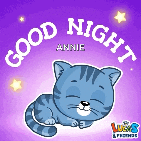 a sticker of a cat with the words good night annie above it
